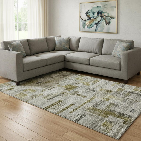 HomeRoots 10' X 14' Taupe Beige & Gold Striped Area Rug - Washable, Durable, Stain-Resistant with UV Protection 684088
