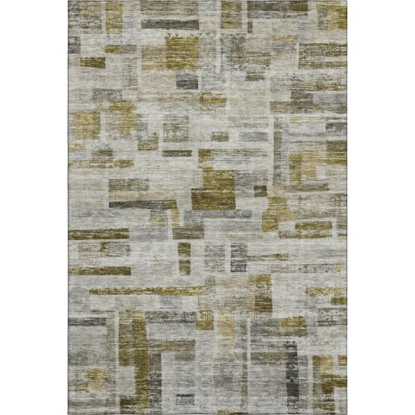 HomeRoots 10' X 14' Taupe Beige & Gold Striped Area Rug - Washable, Durable, Stain-Resistant with UV Protection 684088