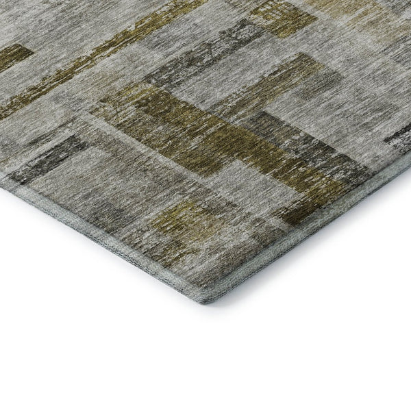 HomeRoots 10' X 14' Taupe Beige & Gold Striped Area Rug - Washable, Durable, Stain-Resistant with UV Protection 684088