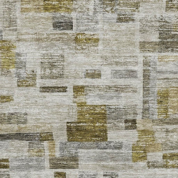 HomeRoots 10' X 14' Taupe Beige & Gold Striped Area Rug - Washable, Durable, Stain-Resistant with UV Protection 684088