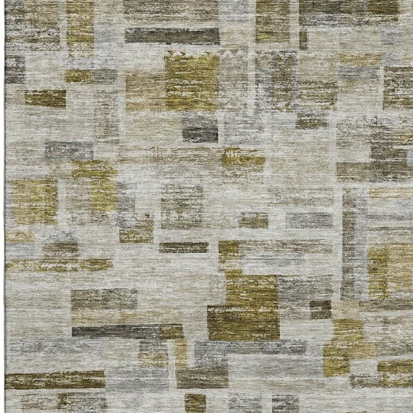 HomeRoots 10' X 14' Taupe Beige & Gold Striped Area Rug - Washable, Durable, Stain-Resistant with UV Protection 684088