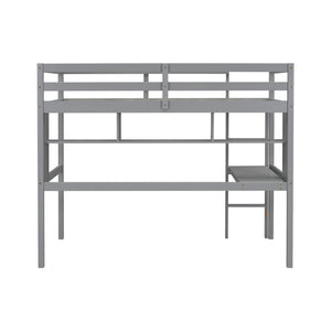English Elm Twin Loft Bed with Built-In Desk and Bookcase, Pine Frame, Safety Guardrail, Ladder for Study Space Grey W504P181852
