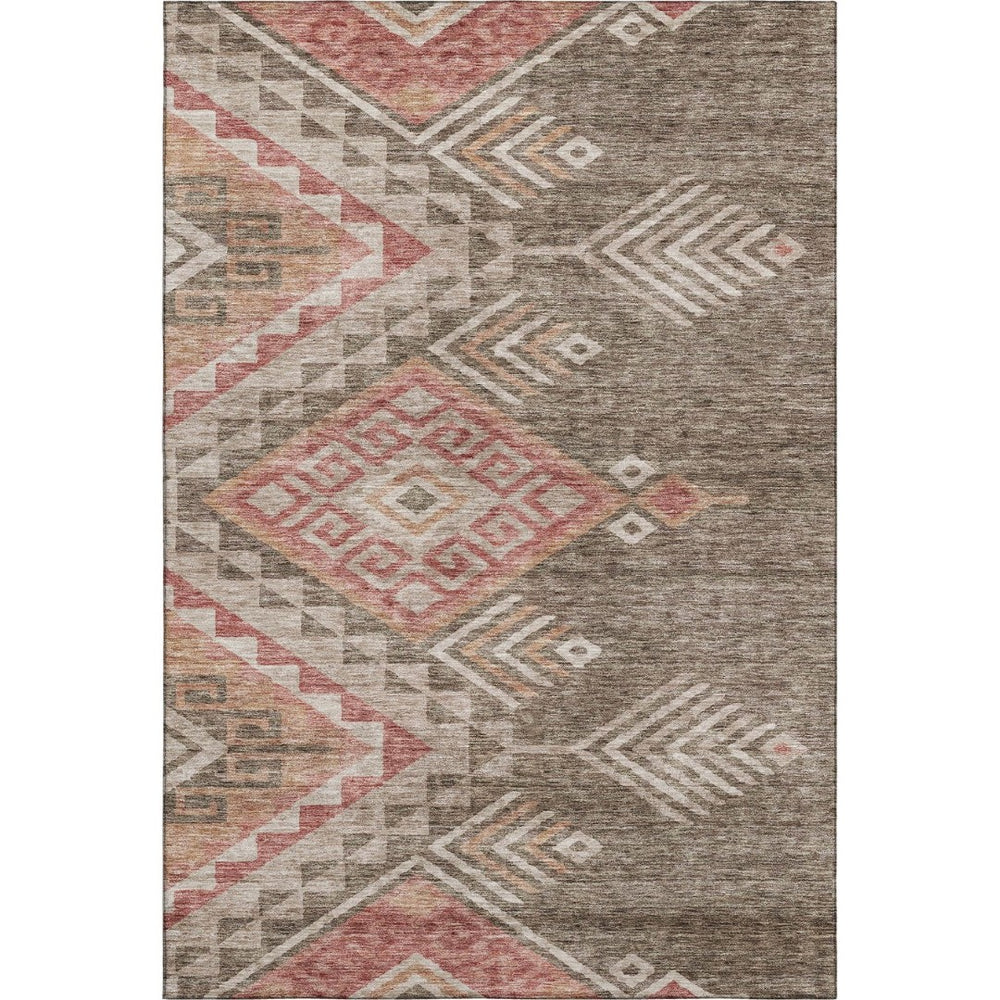 HomeRoots 5' X 8' Modern Geometric Area Rug in Brown, Salmon & Ivory - Durable, Washable & UV Protected Design 684090