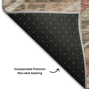 HomeRoots 5' X 8' Modern Geometric Area Rug in Brown, Salmon & Ivory - Durable, Washable & UV Protected Design 684090