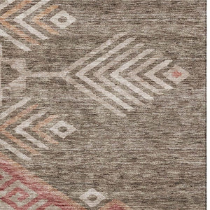 HomeRoots 5' X 8' Modern Geometric Area Rug in Brown, Salmon & Ivory - Durable, Washable & UV Protected Design 684090