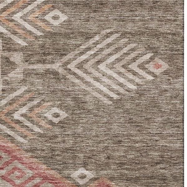 HomeRoots 5' X 8' Modern Geometric Area Rug in Brown, Salmon & Ivory - Durable, Washable & UV Protected Design 684090