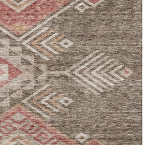 HomeRoots 5' X 8' Modern Geometric Area Rug in Brown, Salmon & Ivory - Durable, Washable & UV Protected Design 684090