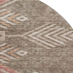 HomeRoots 8' Brown Salmon Geometric Round Rug - Washable, UV Protected, Ideal for Busy Homes & Stylish Spaces 684091