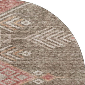 HomeRoots 8' Brown Salmon Geometric Round Rug - Washable, UV Protected, Ideal for Busy Homes & Stylish Spaces 684091