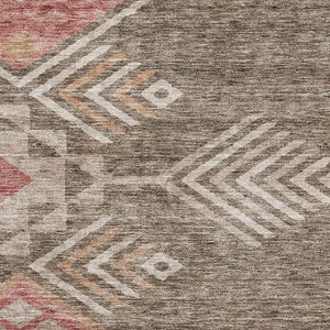 HomeRoots 8' X 10' Stylish Brown Salmon Ivory Geometric Washable Area Rug with UV Protection for Busy Homes 684092