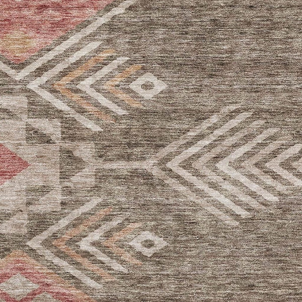 HomeRoots 8' X 10' Stylish Brown Salmon Ivory Geometric Washable Area Rug with UV Protection for Busy Homes 684092