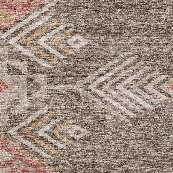 HomeRoots 9' X 12' Brown Salmon Geometric Area Rug – Durable, Washable & UV Protected for Family Homes 684093
