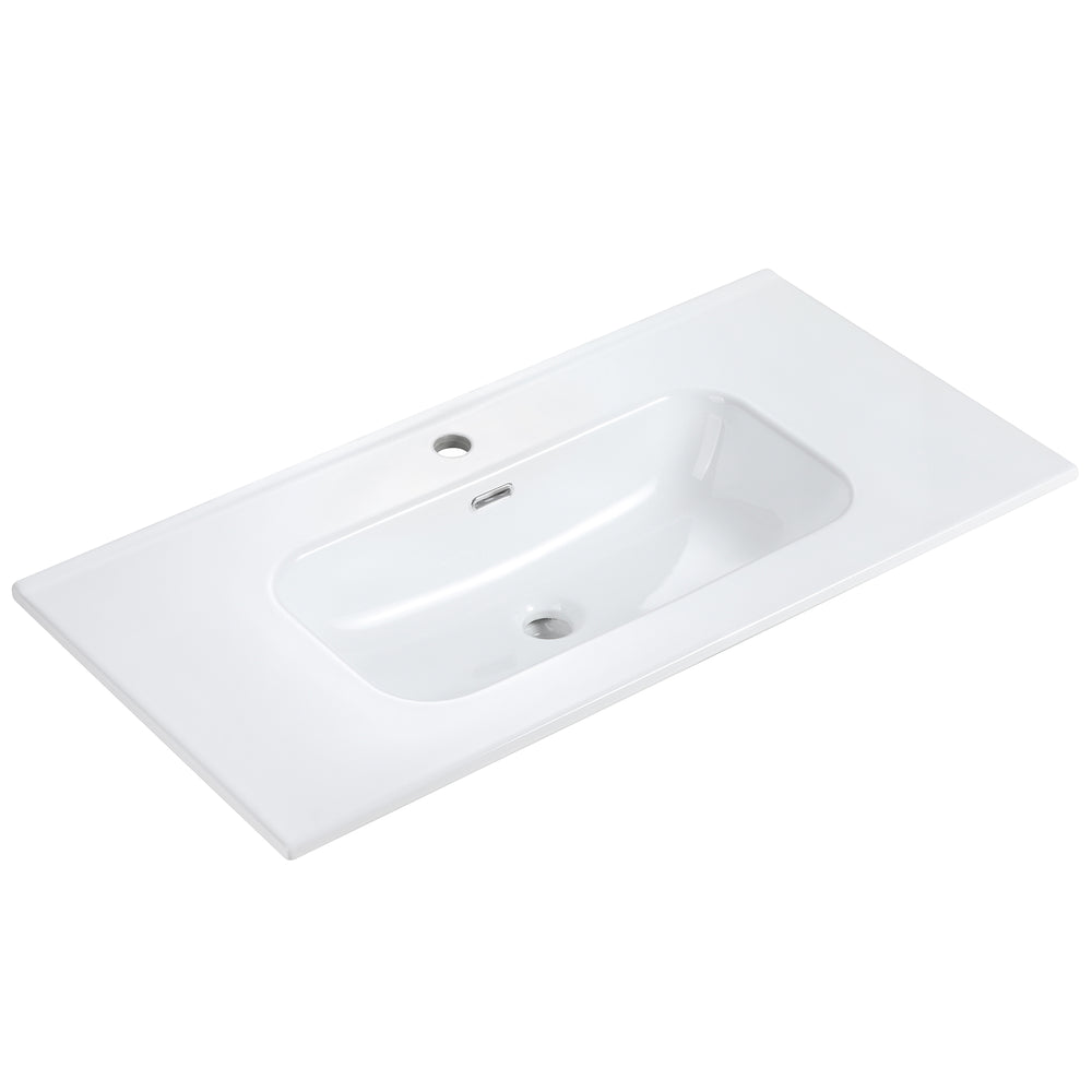 English Elm BB0936Y311, Glossy White Integrated Ceramic Basin — Durable Sleek Sink, Easy-Clean Timeless Finish W1865P242292