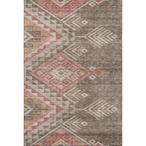 HomeRoots 10' X 14' Contemporary Brown Salmon Ivory Geometric Washable Area Rug with UV Protection & Comfort 684094