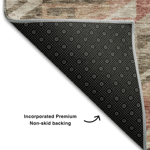 HomeRoots 10' X 14' Contemporary Brown Salmon Ivory Geometric Washable Area Rug with UV Protection & Comfort 684094
