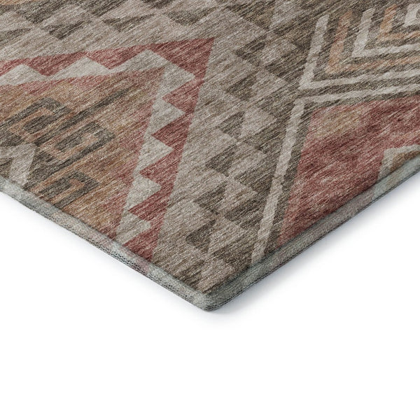HomeRoots 10' X 14' Contemporary Brown Salmon Ivory Geometric Washable Area Rug with UV Protection & Comfort 684094
