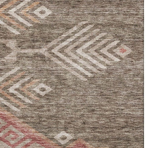 HomeRoots 10' X 14' Contemporary Brown Salmon Ivory Geometric Washable Area Rug with UV Protection & Comfort 684094