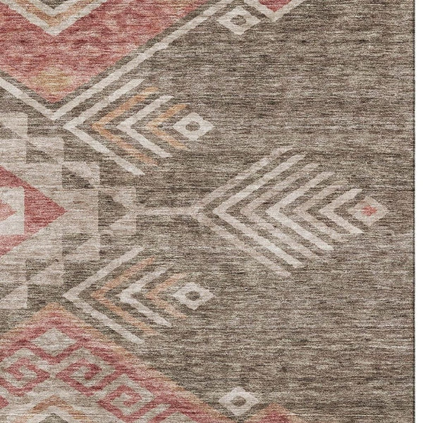 HomeRoots 10' X 14' Contemporary Brown Salmon Ivory Geometric Washable Area Rug with UV Protection & Comfort 684094