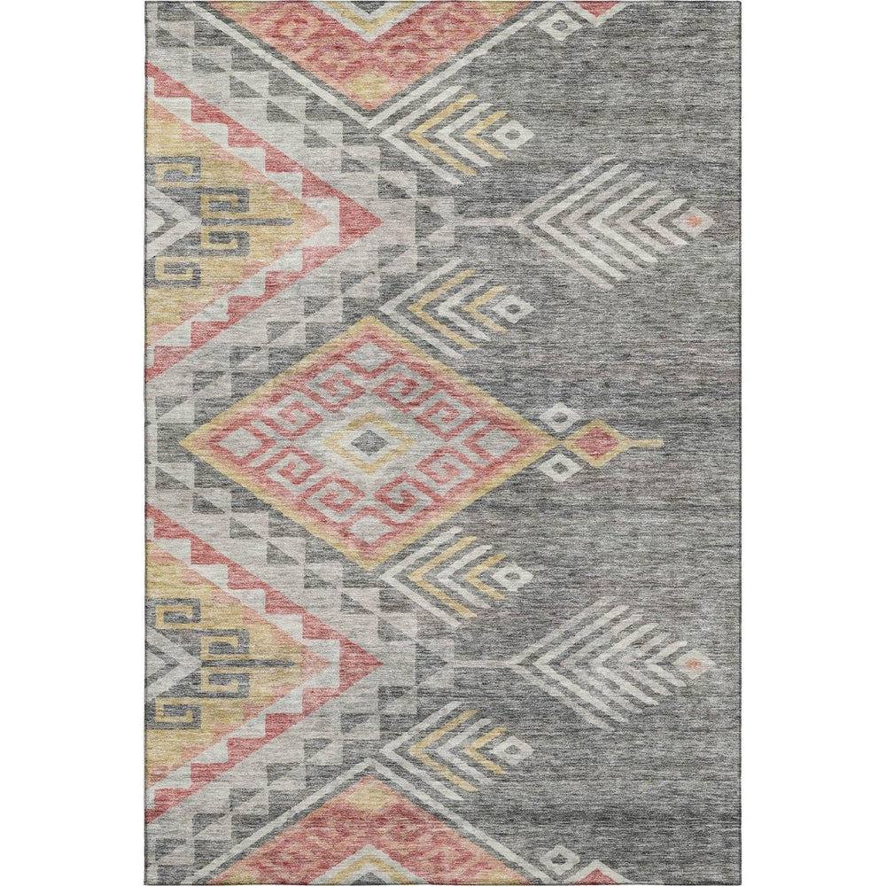 HomeRoots 5' X 8' Stylish Gray Gold Salmon Geometric Area Rug - Washable, UV Protected, Perfect for Homes! 684096