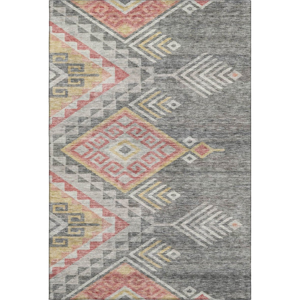 HomeRoots 5' X 8' Stylish Gray Gold Salmon Geometric Area Rug - Washable, UV Protected, Perfect for Homes! 684096