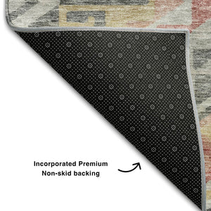 HomeRoots 5' X 8' Stylish Gray Gold Salmon Geometric Area Rug - Washable, UV Protected, Perfect for Homes! 684096