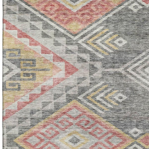 HomeRoots 5' X 8' Stylish Gray Gold Salmon Geometric Area Rug - Washable, UV Protected, Perfect for Homes! 684096
