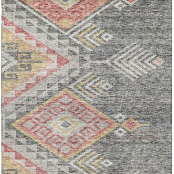 HomeRoots 5' X 8' Stylish Gray Gold Salmon Geometric Area Rug - Washable, UV Protected, Perfect for Homes! 684096