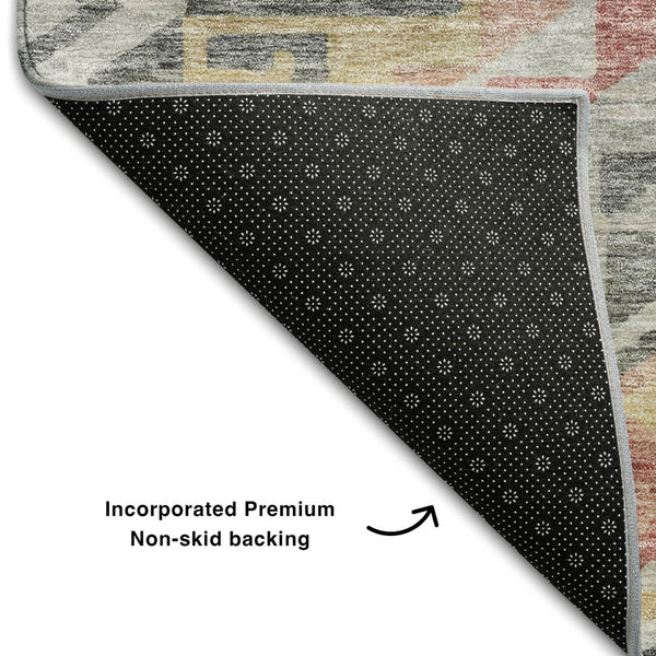 HomeRoots 8' X 10' Geometric Area Rug in Gray, Gold, and Salmon - Washable, UV Protected, Stain Resistant Design 684098