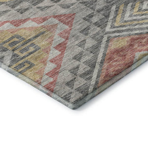 HomeRoots 8' X 10' Geometric Area Rug in Gray, Gold, and Salmon - Washable, UV Protected, Stain Resistant Design 684098