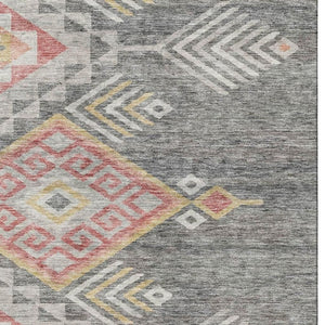 HomeRoots 8' X 10' Geometric Area Rug in Gray, Gold, and Salmon - Washable, UV Protected, Stain Resistant Design 684098