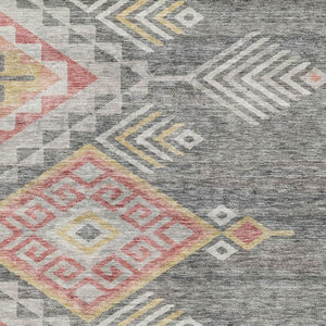HomeRoots 9' X 12' Modern Gray Gold Salmon Geometric Area Rug – Washable, UV Protected, Perfect for Families! 684099