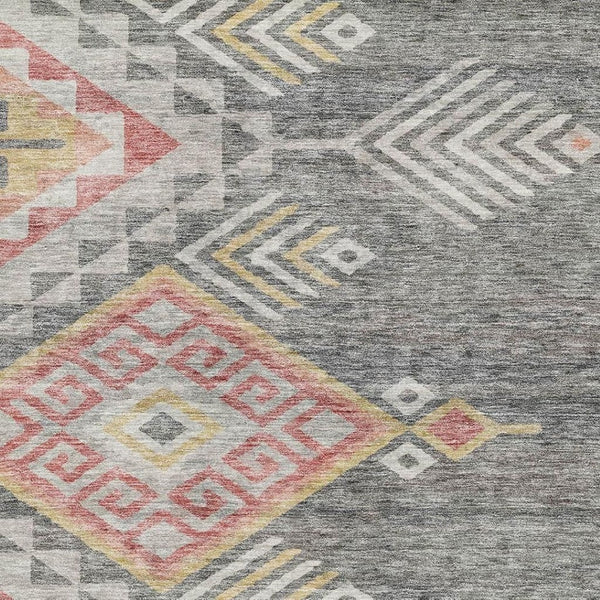 HomeRoots 9' X 12' Modern Gray Gold Salmon Geometric Area Rug – Washable, UV Protected, Perfect for Families! 684099