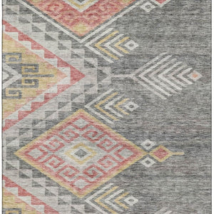 HomeRoots 9' X 12' Modern Gray Gold Salmon Geometric Area Rug – Washable, UV Protected, Perfect for Families! 684099