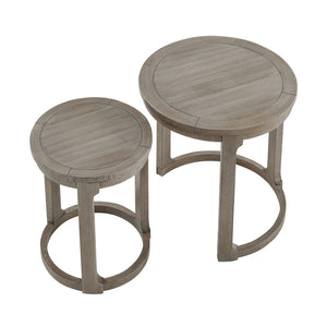 English Elm (1 Coffee Table+1 Side Table) Two-piece Pine Wood Round Set with Wheels Rustic Living Room Light Brown W2582S00196