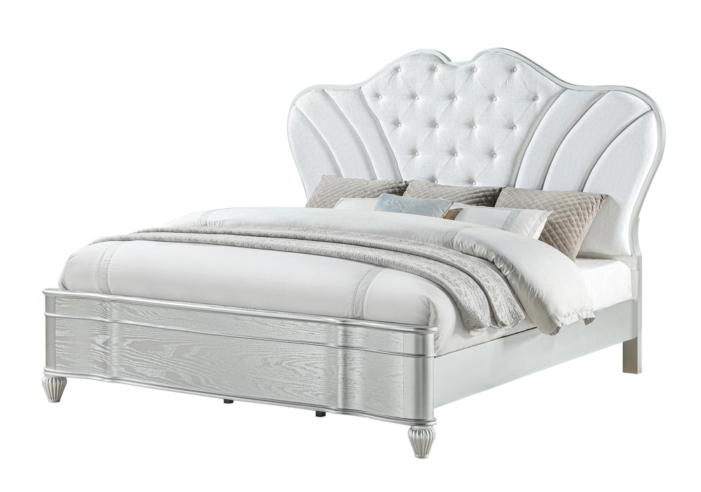 English Elm Landmark Upholstered Button-Tufted King Bed In Silver - Elegant Comfort For Timeless Bedroom Style B009S01361