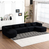 English Elm 143.7" Upholstered Sofa Free-Combined Sofa Couch With Two Chaise Lounge and Five Back Pillows For Living Room, Black