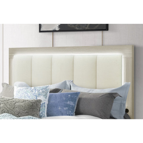 English Elm EMILIA Full Bed with Bookcase Headboard, LED Lighting, Underbed Drawer & Side Rail Storage System Natural+White 65.28 L x 39.45 W x 4.96 H B201S00379