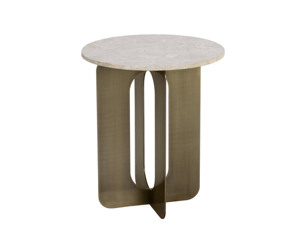 Sunpan Orlo End Table - Elegant Grey Marble Top with Antique Brass Base, Handcrafted for Unique Style