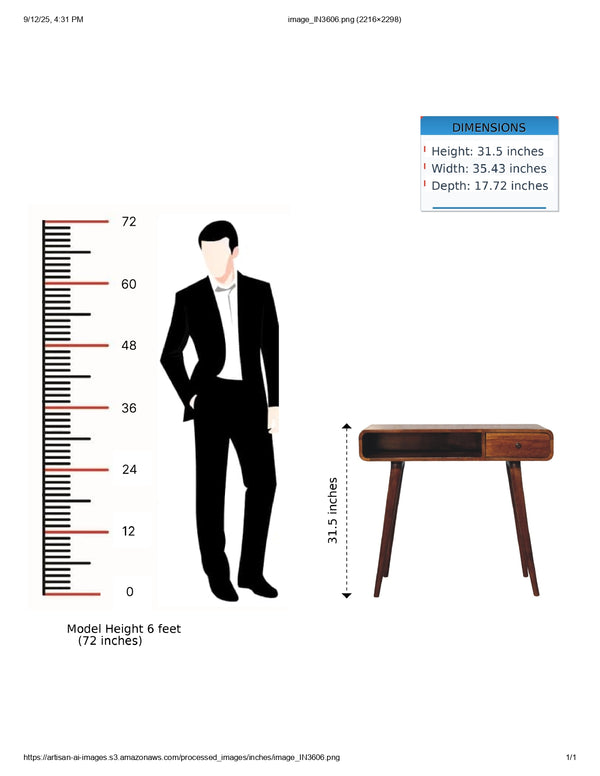 English Elm Curved Chestnut Writing Desk — Solid Wood, Timeless Elegance, Compact 39.4"L Home Office Accent with Clean Lines and Modern Style B182P166651