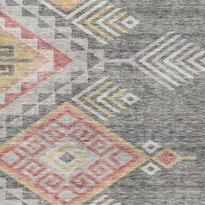 HomeRoots 10' Gray Gold And Salmon Geometric Area Rug – Washable, UV-Protected, Durable for High-Traffic Spaces 684100