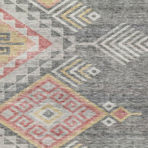 HomeRoots 10' Gray Gold And Salmon Geometric Area Rug – Washable, UV-Protected, Durable for High-Traffic Spaces 684100