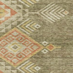 HomeRoots 5' X 8' Vibrant Geometric Area Rug in Green, Gold & Salmon - Washable, UV Protected & Stain Resistant! 684102
