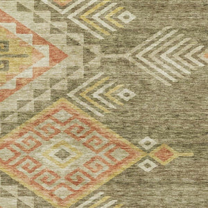 HomeRoots 8' X 10' Washable Geometric Area Rug in Green, Gold & Salmon – UV Resistant & Stain-Proof Design! 684104
