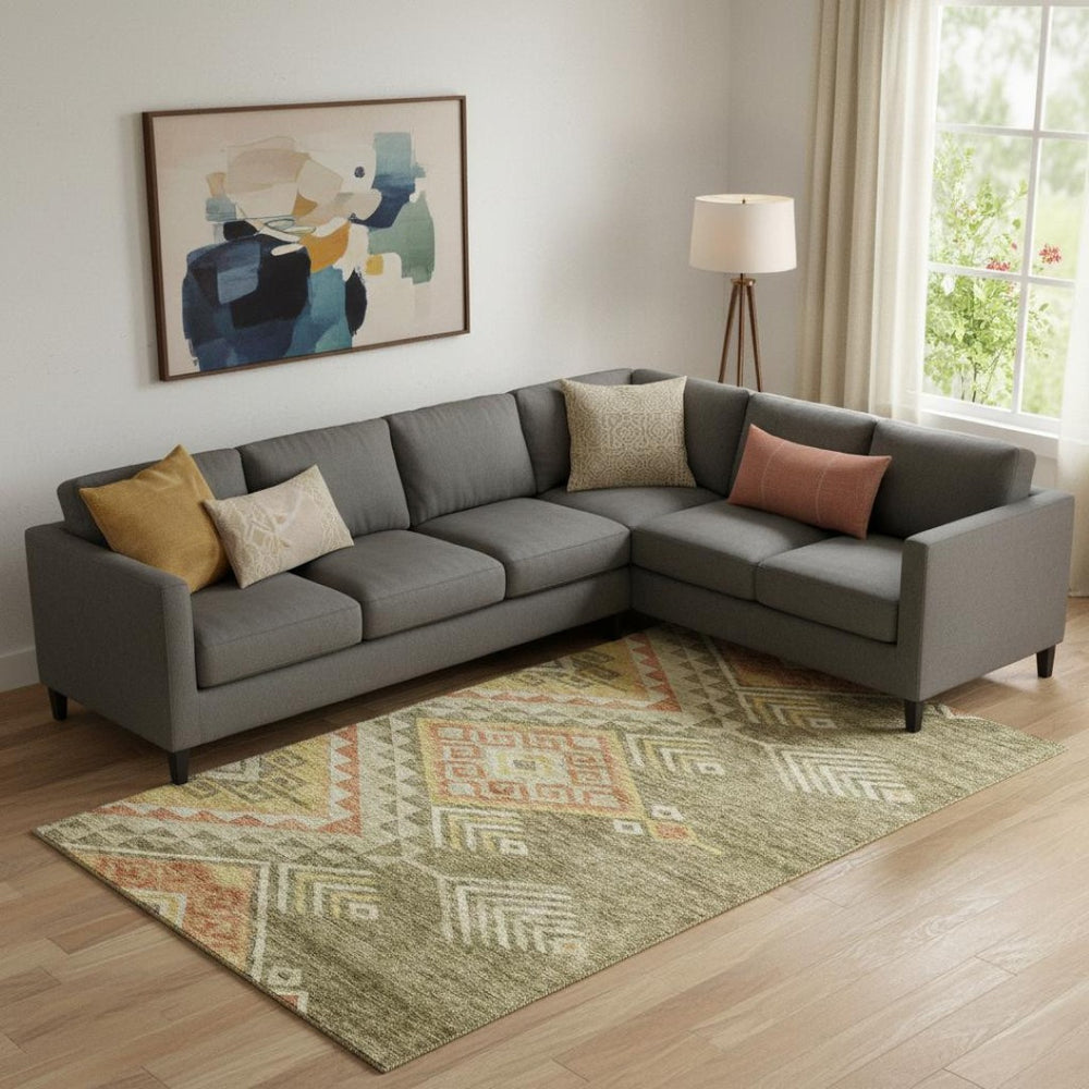 HomeRoots 9' X 12' Geometric Area Rug in Green, Gold & Salmon – Washable, UV-Protected, Stylish & Durable! 684105