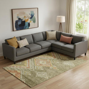 HomeRoots 9' X 12' Geometric Area Rug in Green, Gold & Salmon – Washable, UV-Protected, Stylish & Durable! 684105