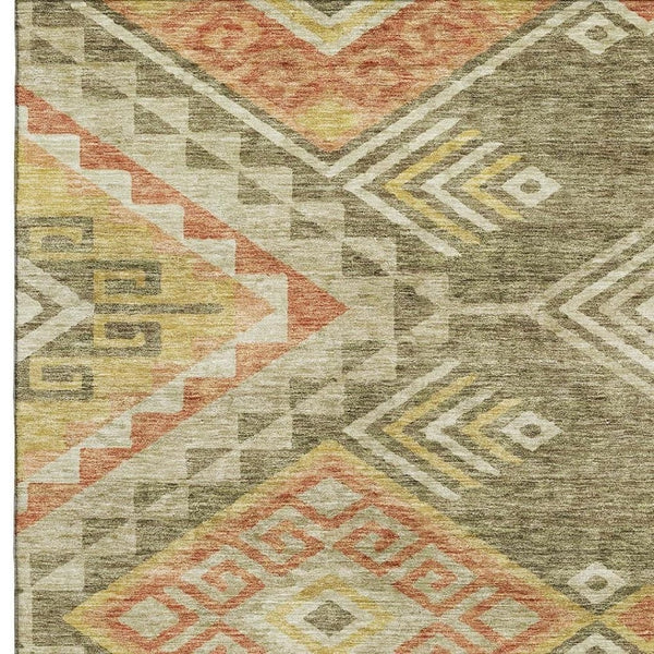 HomeRoots 9' X 12' Geometric Area Rug in Green, Gold & Salmon – Washable, UV-Protected, Stylish & Durable! 684105