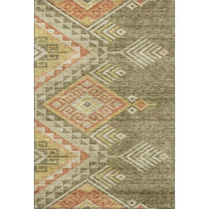 HomeRoots 10' Modern Geometric Area Rug in Green, Gold & Salmon - Washable, UV-Protected, Low Maintenance Design 684106