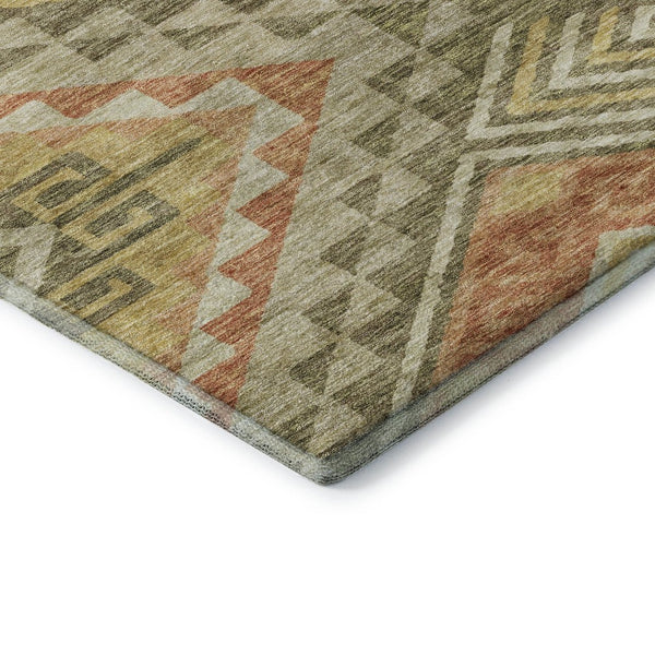 HomeRoots 10' Modern Geometric Area Rug in Green, Gold & Salmon - Washable, UV-Protected, Low Maintenance Design 684106