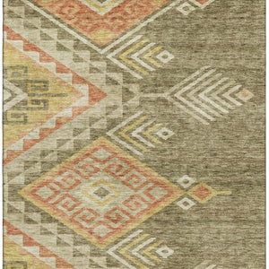 HomeRoots 10' Modern Geometric Area Rug in Green, Gold & Salmon - Washable, UV-Protected, Low Maintenance Design 684106