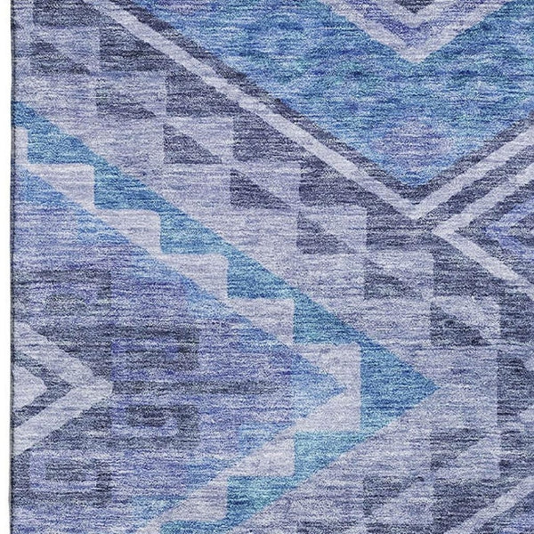 HomeRoots 5' X 8' Modern Navy Blue and Silver Geometric Area Rug – Washable, UV Protected, Durable Design 684108